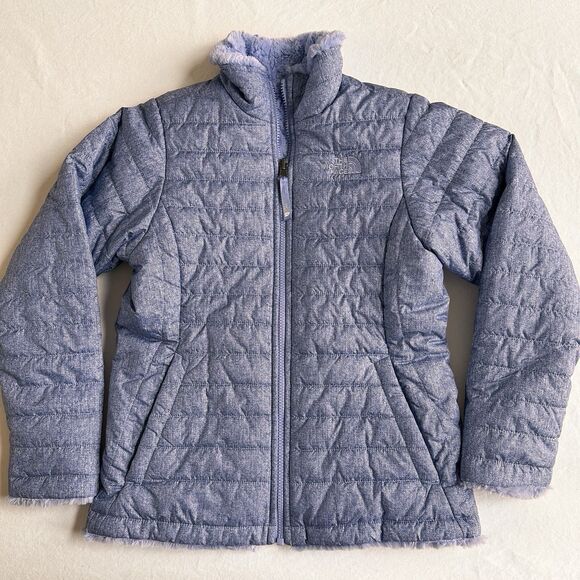 The North Face Jacket Girls Size L 14/16 Blue Mossbud Reversible Fleece Puffer - Picture 1 of 9